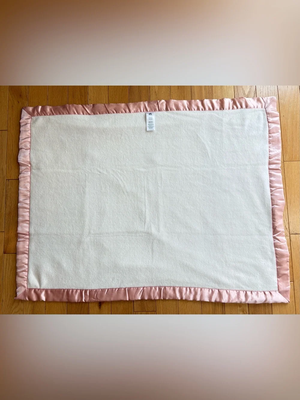 RARE HTF Just Born Pink White Plaid Faux Fur Satin Trim Edge Baby Blanket